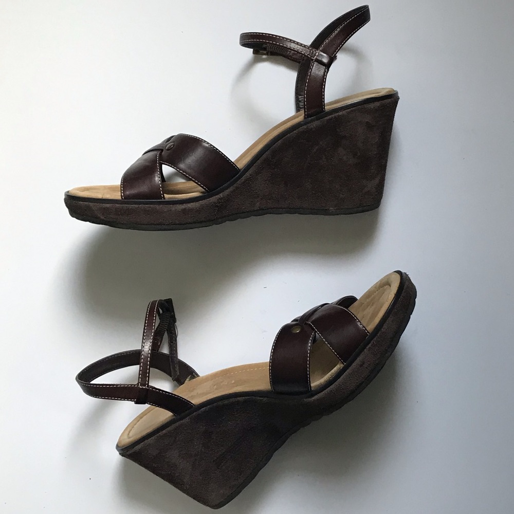 Gianni Bini Brown Suede and Leather Wedge Sandals